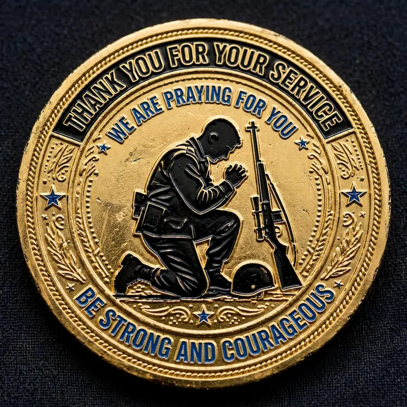 Kneeling Praying Soldier Military Challenge Coin Thank You For Your Service